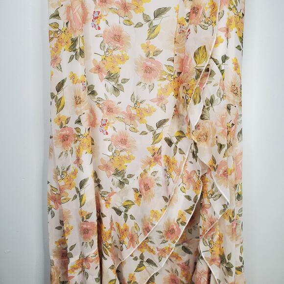 Juliette Floral Maxi Dress Cream Halter Neck Flowy Ruffle Yellow Pink Size XL - Picture 9 of 10
